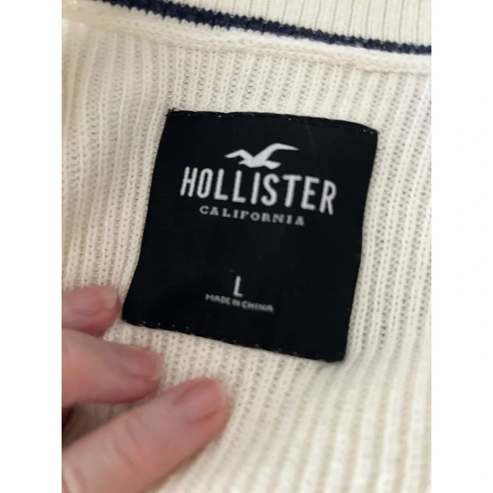 Hollister Unisex Varsity Cardigan Sweater L White‎ Black Striped Collegiate